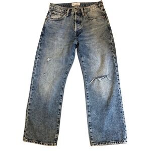 Gap 90s High Rise Loose Jeans 28 x 28 Light Wash Distressed Button Fly